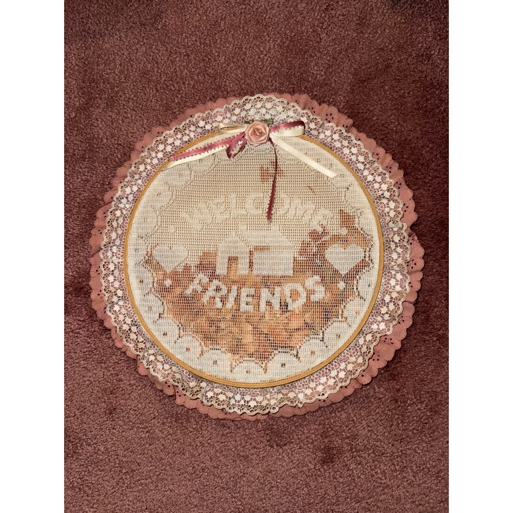Vintage Welcome Sign Pink Lace Ruffled Trim Bow 10.5" Size Filled W Potpourri